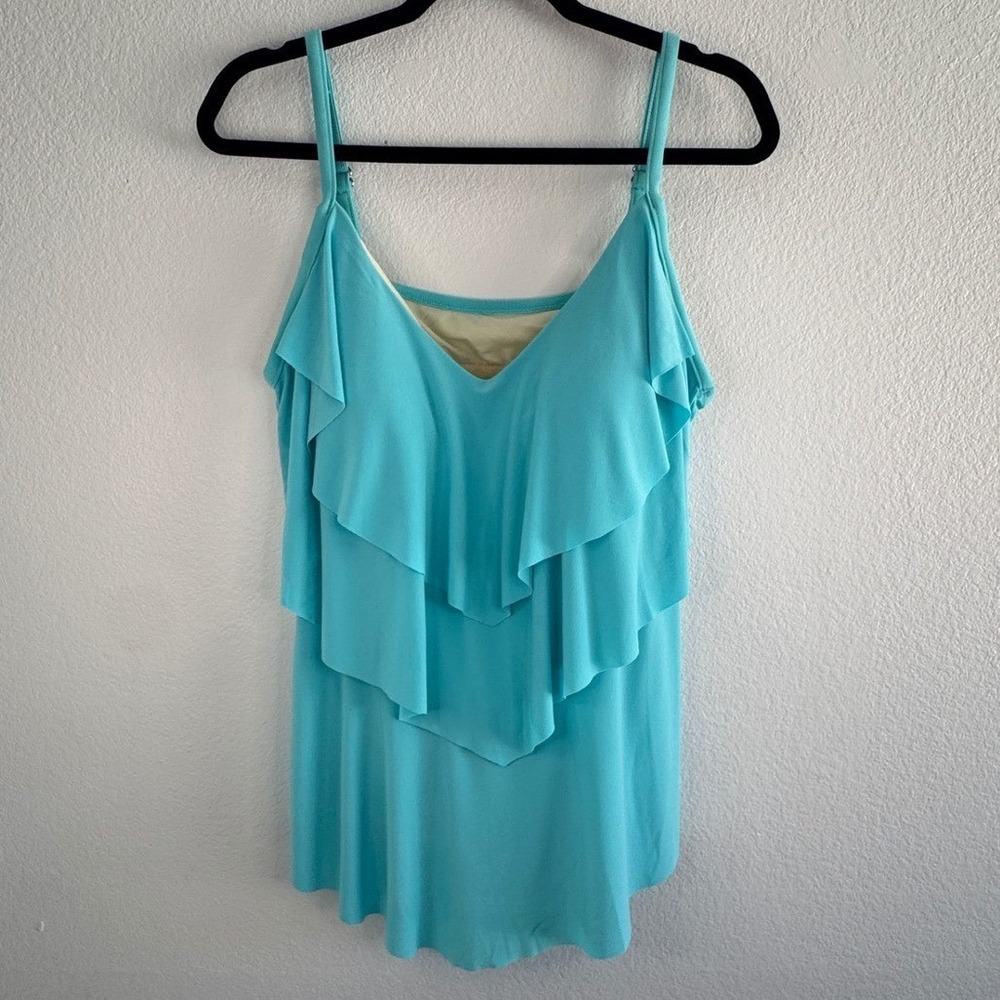 New Aqua Green Womens Plus Size 18W Turquoise Blue Ruffle Tiered Tankini Top